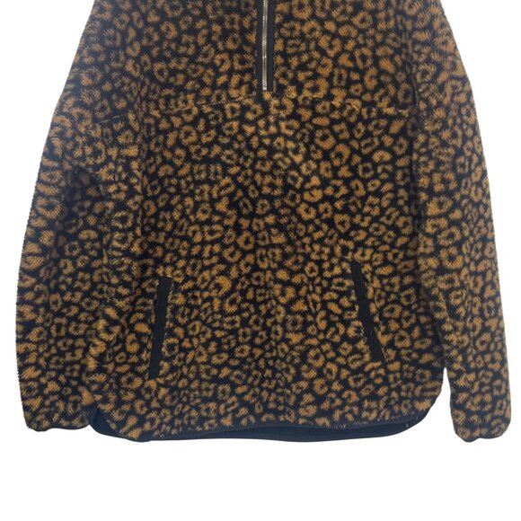 Time And Tru Fleece 1/4 Zip Shirt Leopard Print Womens Large Black Yellow - Picture 5 of 9